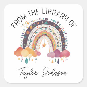 Book bookplate cute hobo Rainbow  Square Sticker