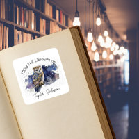 Book bookplate starry celestial night sky owl
