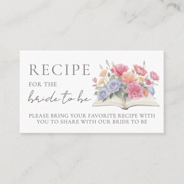 Book Bridal Shower Recipe Enclosure Card (Front)