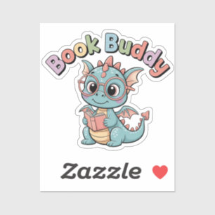 Book Buddy Cute Reading Dragon Sticker