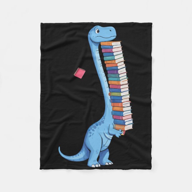 Book Carrying Dinosaur Reading Dino  Fleece Blanket (Front)