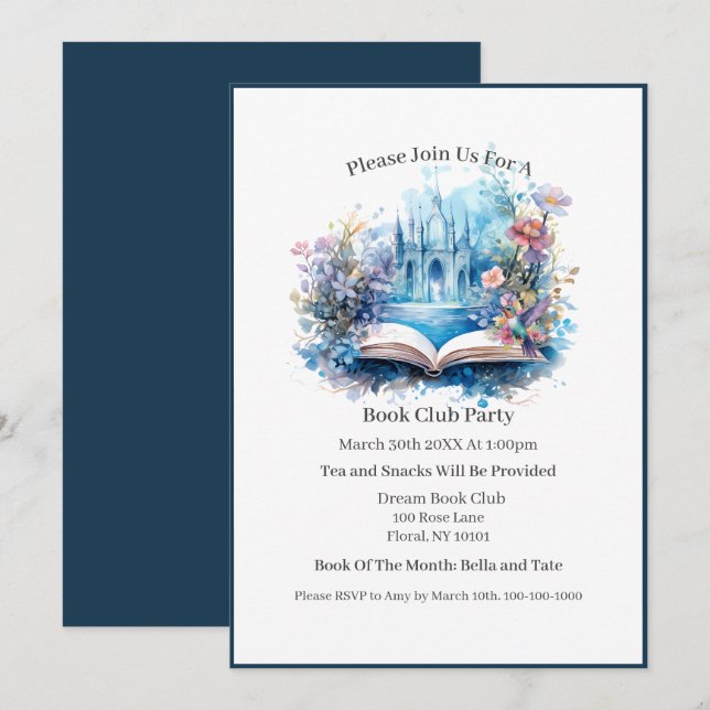 Book Castle Floral Book Club Invitation (Front/Back)