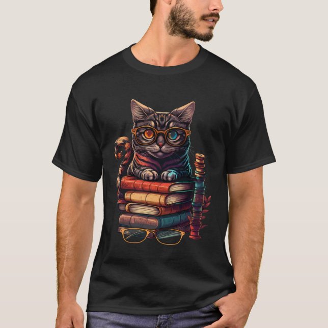 Book  Cat fan and Bookworm Cats and Books T-Shirt (Front)