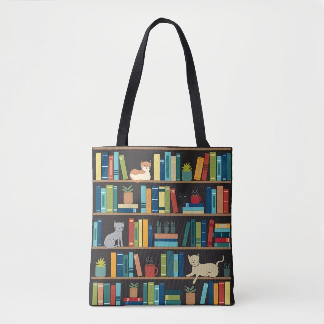 Book Cat Lover Books Bookshelves Tote Bag (Front)
