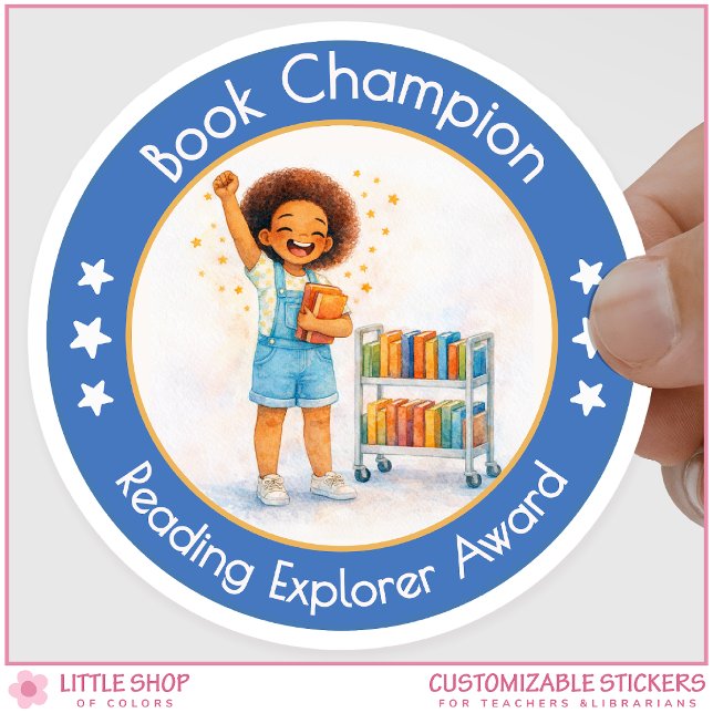 Book Champion Teacher Reading Award Classic Round Sticker (Creator Uploaded)
