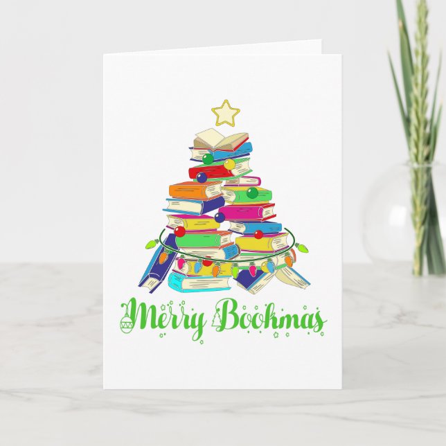 Book Christmas Tree, Book Lover Christmas Card (Front)