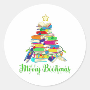 Book Christmas Tree, Book Lover Christmas Classic Round Sticker
