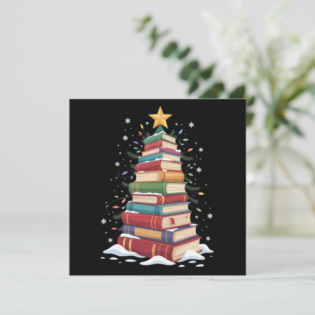 Book Christmas Tree Book Lover Teacher Librarian  Holiday Card (Standing Front)