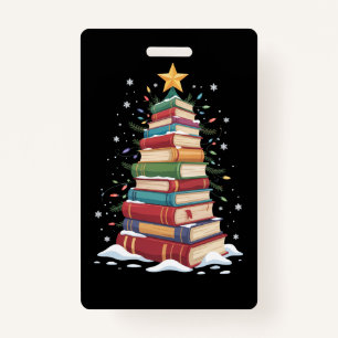 Book Christmas Tree Book Lover Teacher Librarian ID Badge