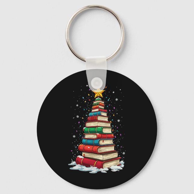 Book Christmas Tree Book Lover Teacher Librarian  Key Ring (Front)
