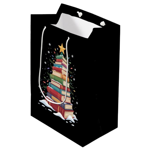 Book Christmas Tree Book Lover Teacher Librarian  Medium Gift Bag (Front Angled)