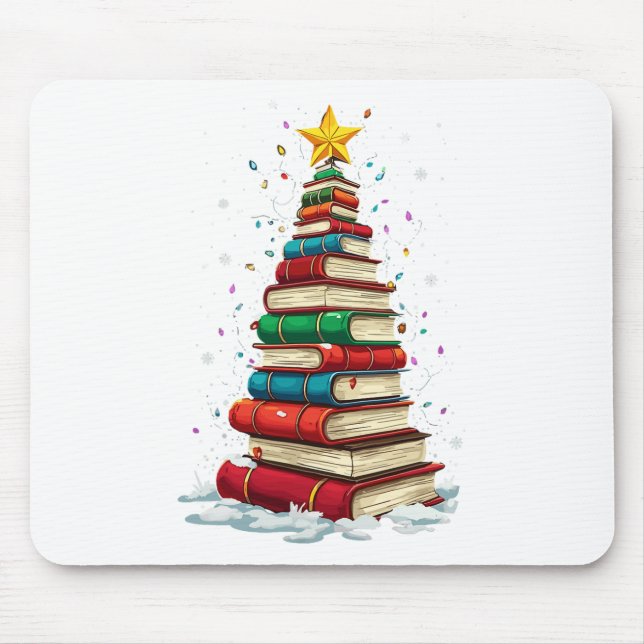 Book Christmas Tree Book Lover Teacher Librarian  Mouse Mat (Front)