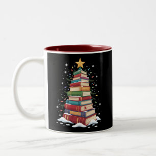 Book Christmas Tree Book Lover Teacher Librarian  Two-Tone Coffee Mug