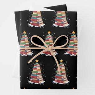 Book Christmas Tree Book Lover Teacher Librarian  Wrapping Paper Sheet