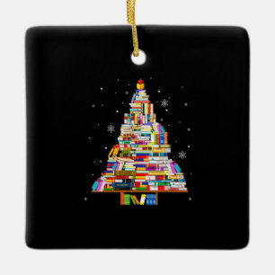 book christmas tree librarian book lovers xmas ceramic ornament