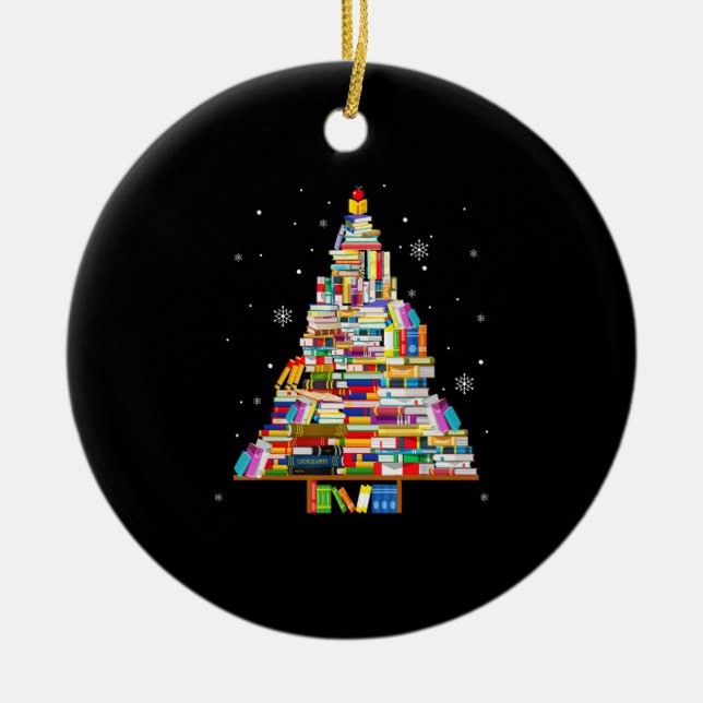 book christmas tree librarian book lovers xmas ceramic tree decoration (Front)