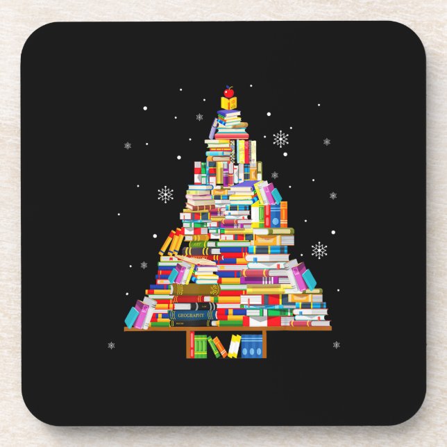 book christmas tree librarian book lovers xmas coaster (Front)