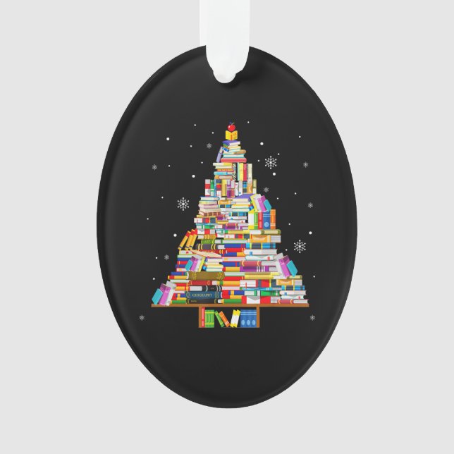 book christmas tree librarian book lovers xmas ornament (Front)