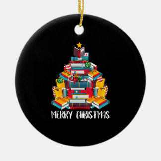 book christmas tree librarian gift reading ceramic tree decoration