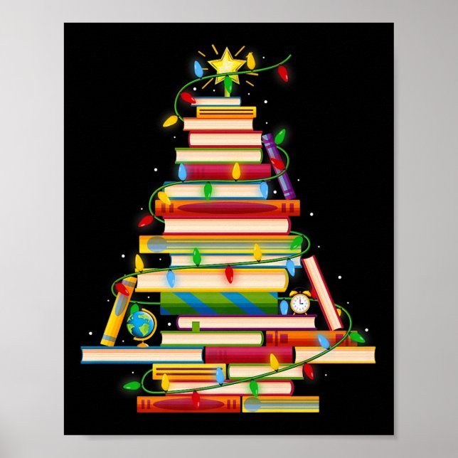 Book Christmas Tree Lights Book Lover Librarian Te Poster (Front)