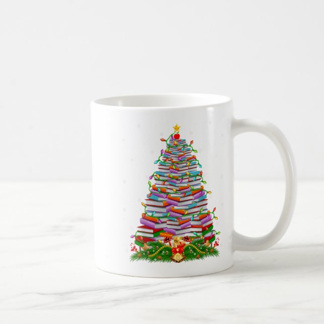 Book Christmas Tree Lights Book Lover Teacher Libr Coffee Mug (Right)