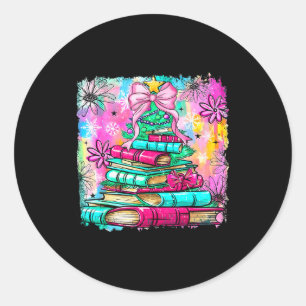 Book Christmas Tree Lights Teacher Librarian Book  Classic Round Sticker