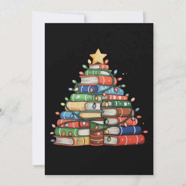 Book Christmas Tree Lights Teacher Librarian Read Holiday Card (Front)