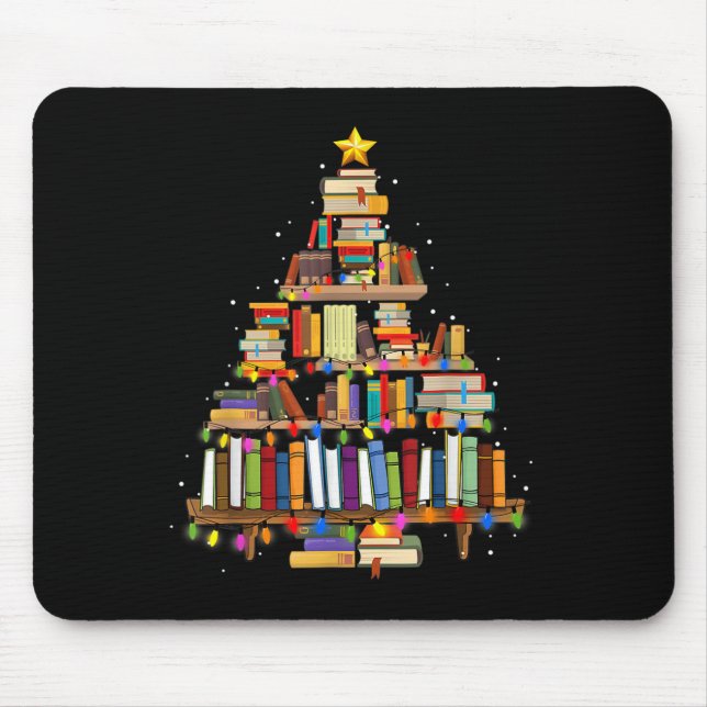 Book Christmas Tree Lights Teacher Librarian Read  Mouse Mat (Front)