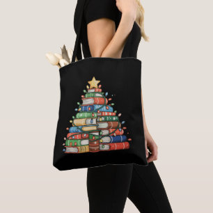 Book Christmas Tree Lights Teacher Librarian Read Tote Bag