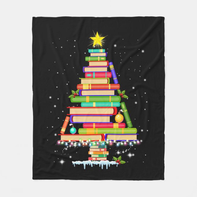 book christmas tree  merry christmas librarian fleece blanket (Front)