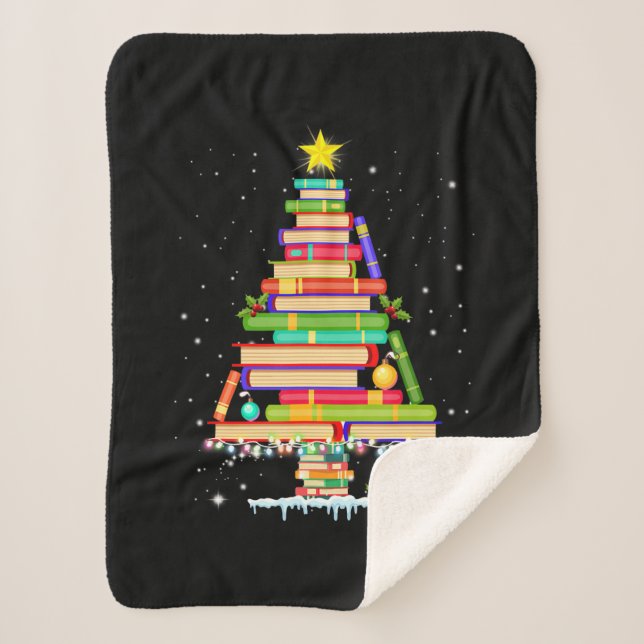 book christmas tree  merry christmas librarian sherpa blanket (Front)