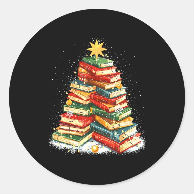 Book Christmas Tree Reading  Classic Round Sticker (Front)