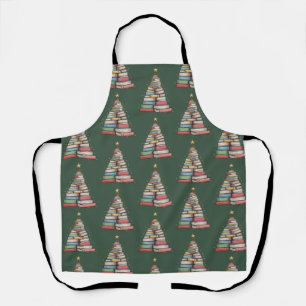 Book Christmas Tree Retro Bookworm Library  Apron