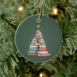 Book Christmas Tree Retro Bookworm Library Ceramic Tree Decoration