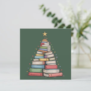 Book Christmas Tree Retro Bookworm Library  Holiday Card
