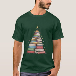 Book Christmas Tree Retro Bookworm Library  T-Shirt
