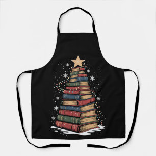Book Christmas Tree Teacher Librarian Xmas Holiday Apron