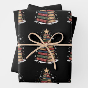 Book Christmas Tree Teacher Librarian Xmas Holiday Wrapping Paper Sheet