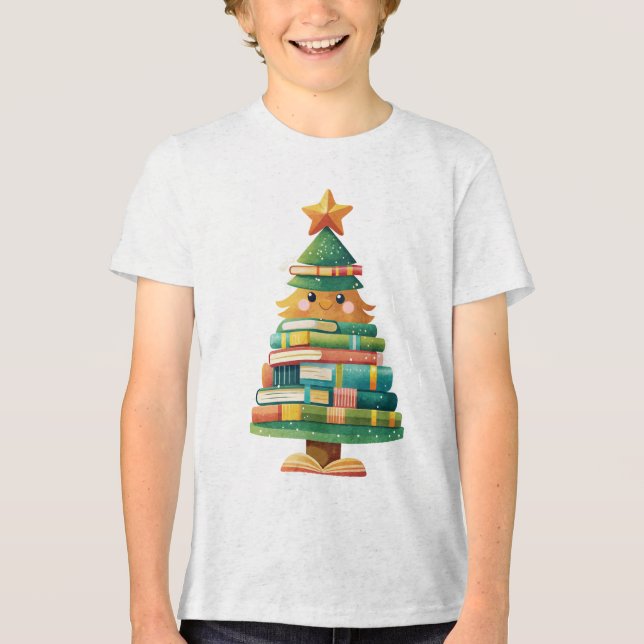 Book Christmas Tree Tri-Blend Shirt (Front)