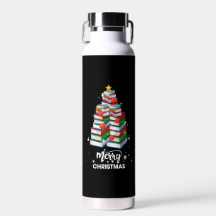 Book Christmas Tree Xmas Gift For Books Lovers Lib Water Bottle