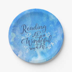 Book Club Blue Typograhy Reading Quote Paper Plate