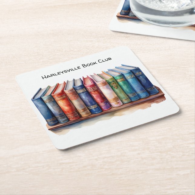 Book Club Customisable Square Beverage Coffee Paper Coaster (Angled)