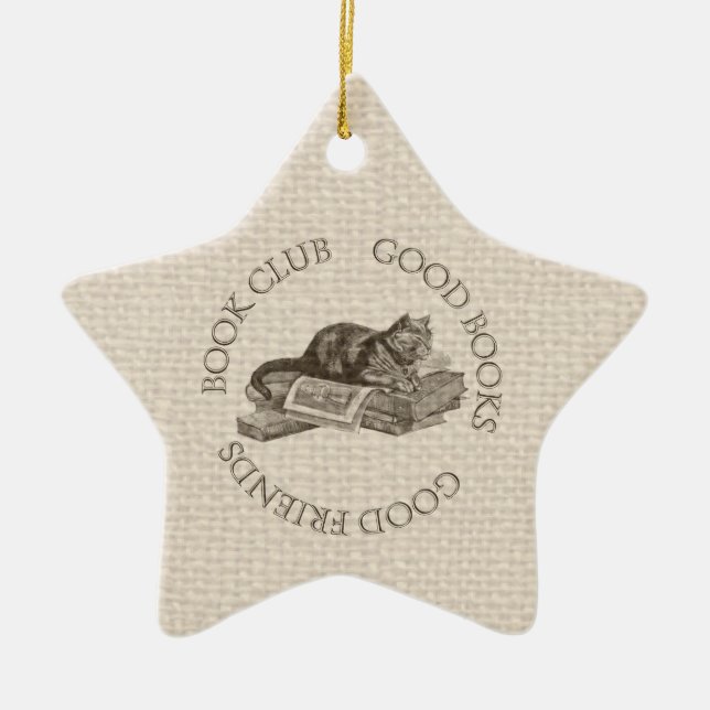Book Club - Good Books - Good Friends With Cat Ceramic Tree Decoration (Front)