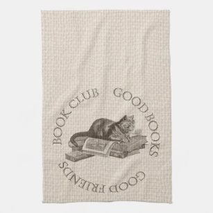 Book Club - Good Books - Good Friends With Cat Tea Towel