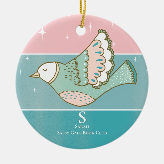 Book Club Group Meeting Monogram Member Reader Ceramic Tree Decoration (Front)