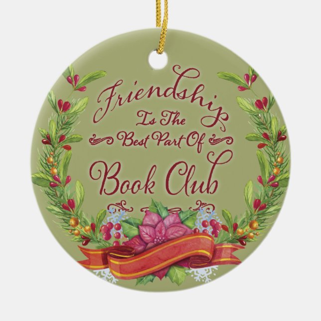 Book Club Holiday Friendship Wreath Ceramic Tree Decoration (Front)