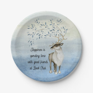 Book Club Meeting Watercolor Reindeer Paper Plate