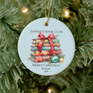Book Club Merry Christmas Gift Name Ceramic Tree Decoration