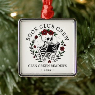 Book Club Name Christmas Reading Skeleton Floral Metal Tree Decoration