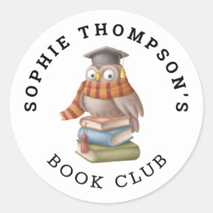 Book Club Name Cute Owl Cap Books Cartoon Classic Round Sticker